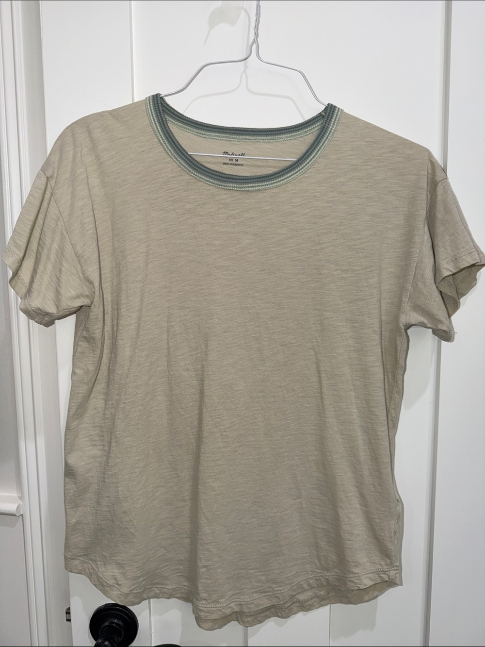 Madewell Light Beige Short Sleeve Tee with Green Trim